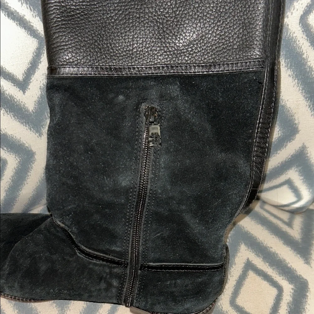 Tory‎ Burch Black Suede Mid-Calf Boots with Logo Hardware 9